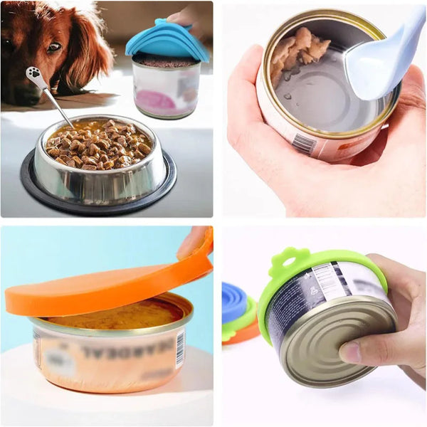 2pcs/set Reusable Pet Food Can Cover And Spoon